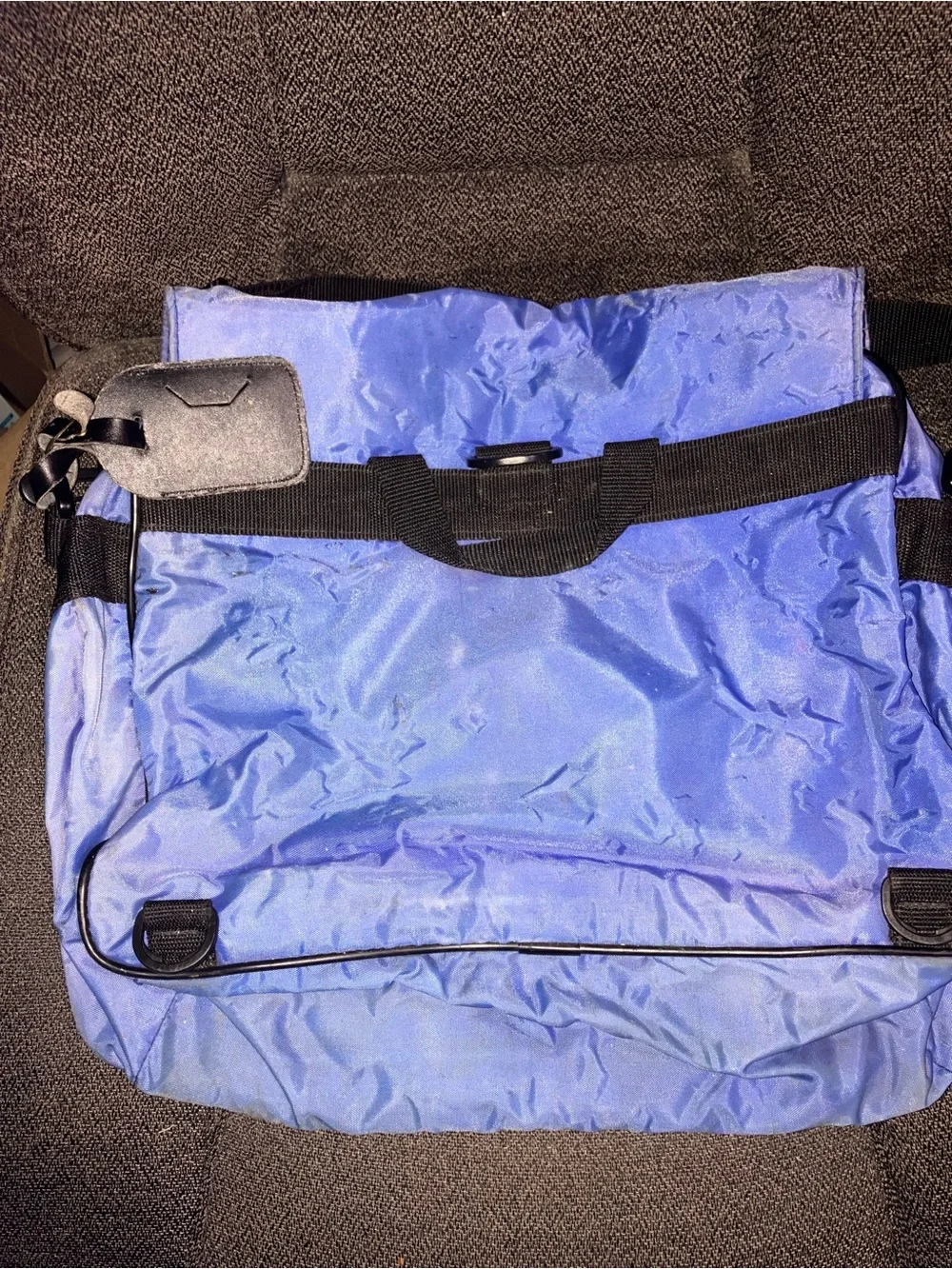 Vintage 90s Y2K ASICS Blue Tote / Computer / Record Zip Strap Over Bag
